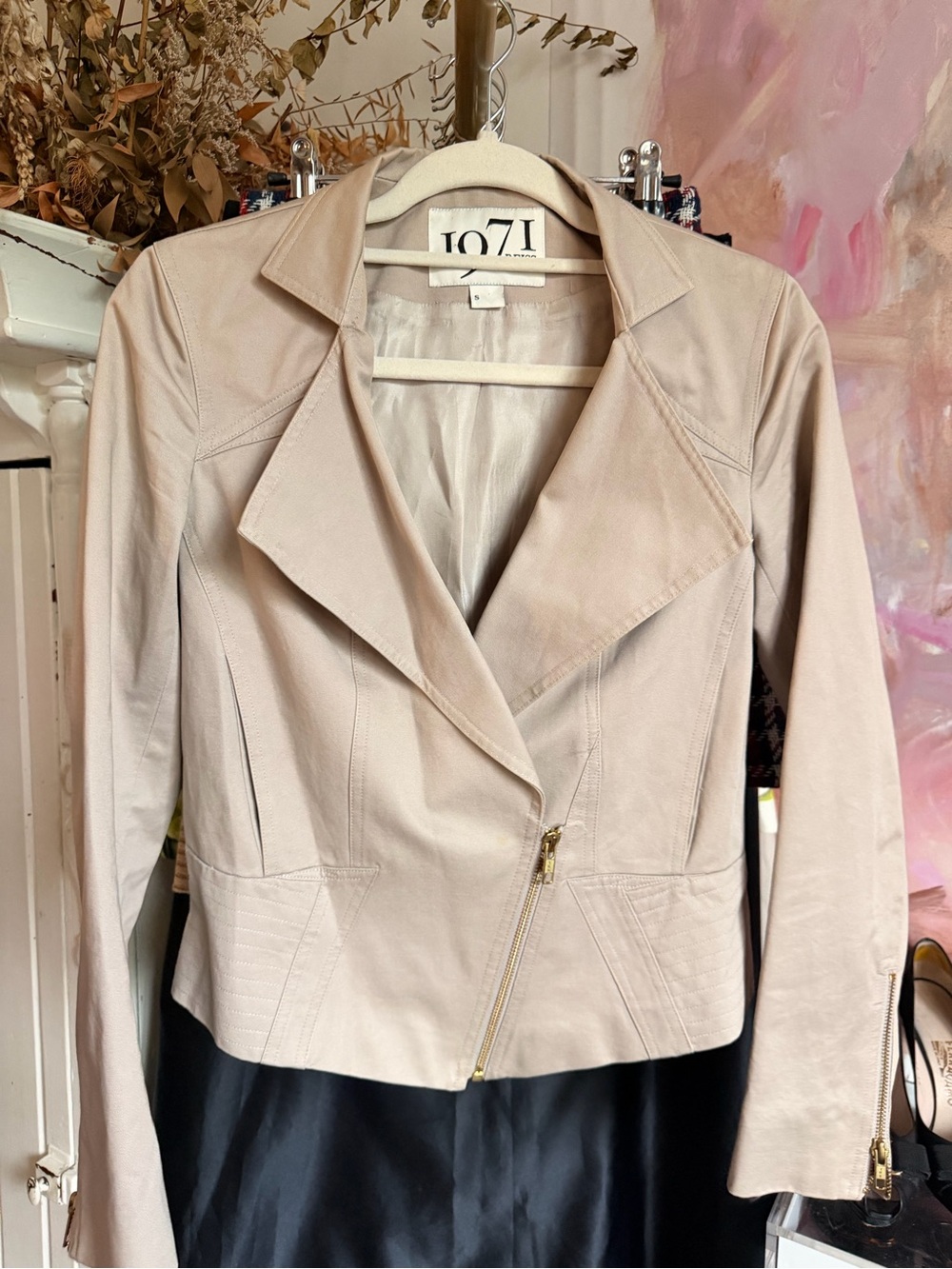 Reiss Blush Cropped Leather Asymmetrical Zip Jacket